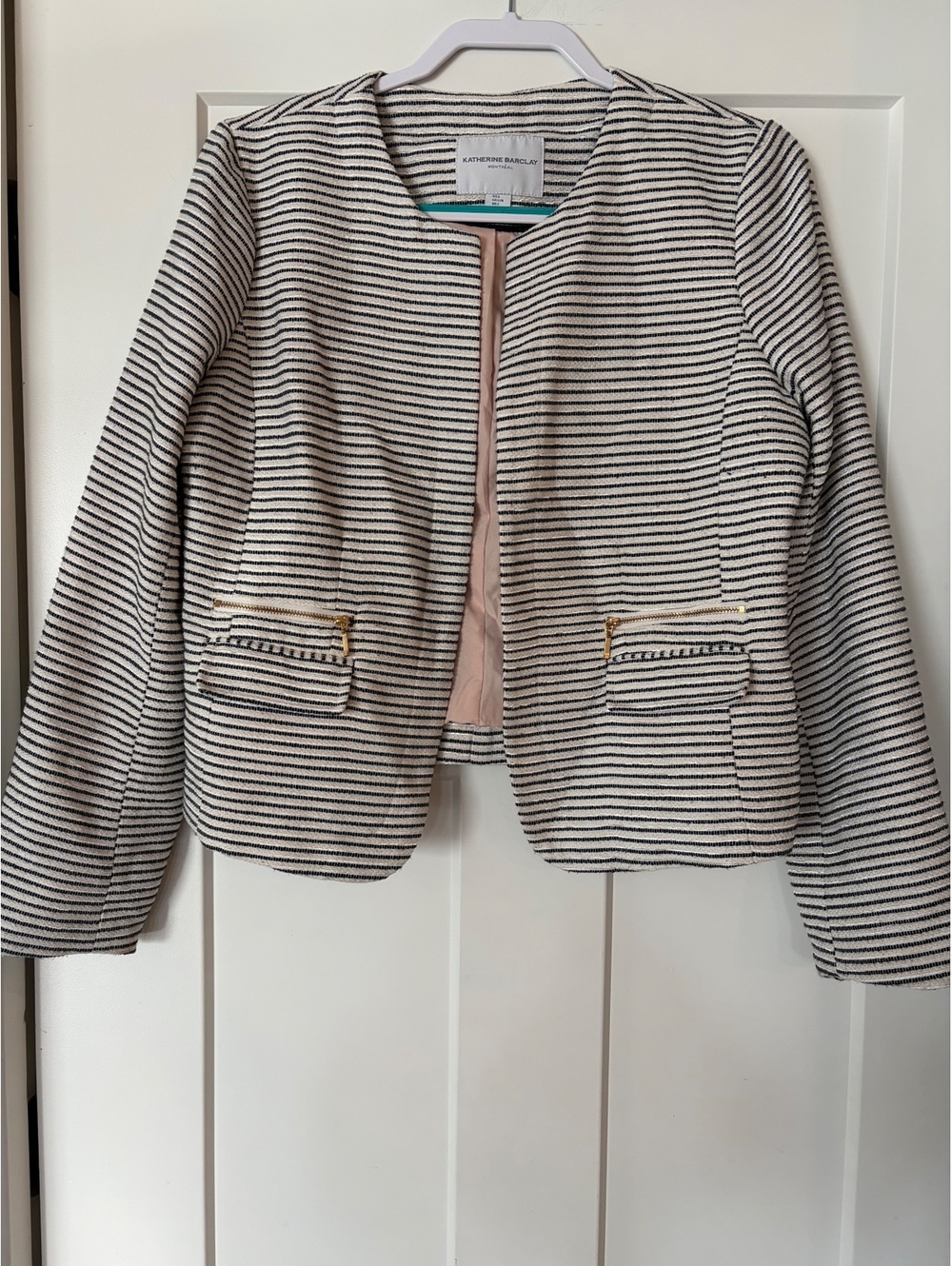 Katherine Barclay Striped Tweed Blazer — Size L